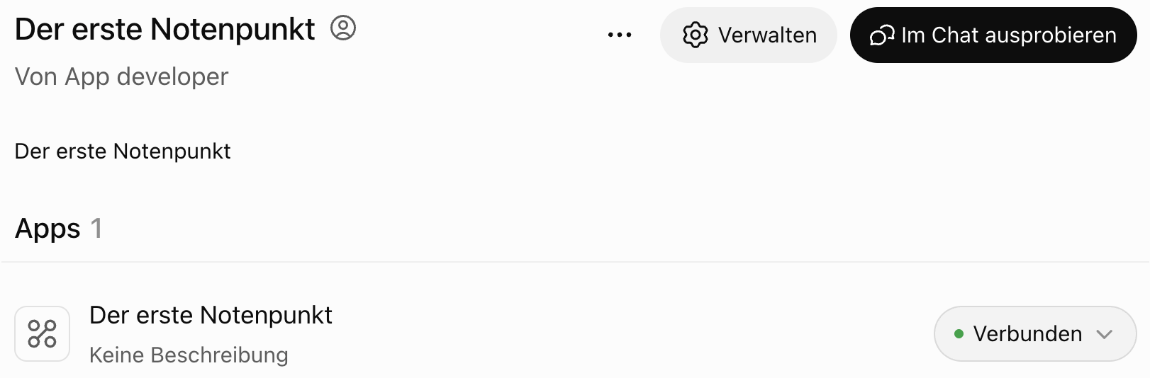 Detailseite mit dem grünen Status Verbunden und der Schaltfläche Im Chat ausprobieren