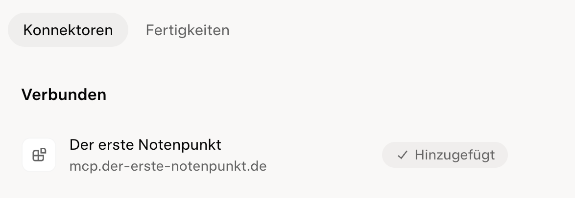 Der erste Notenpunkt unter Verbunden mit dem Status Hinzugefügt